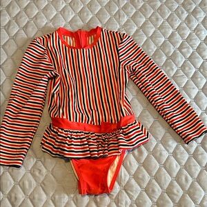 Cat & Jack Red and Black Striped Kids Rashguard Swimsuit